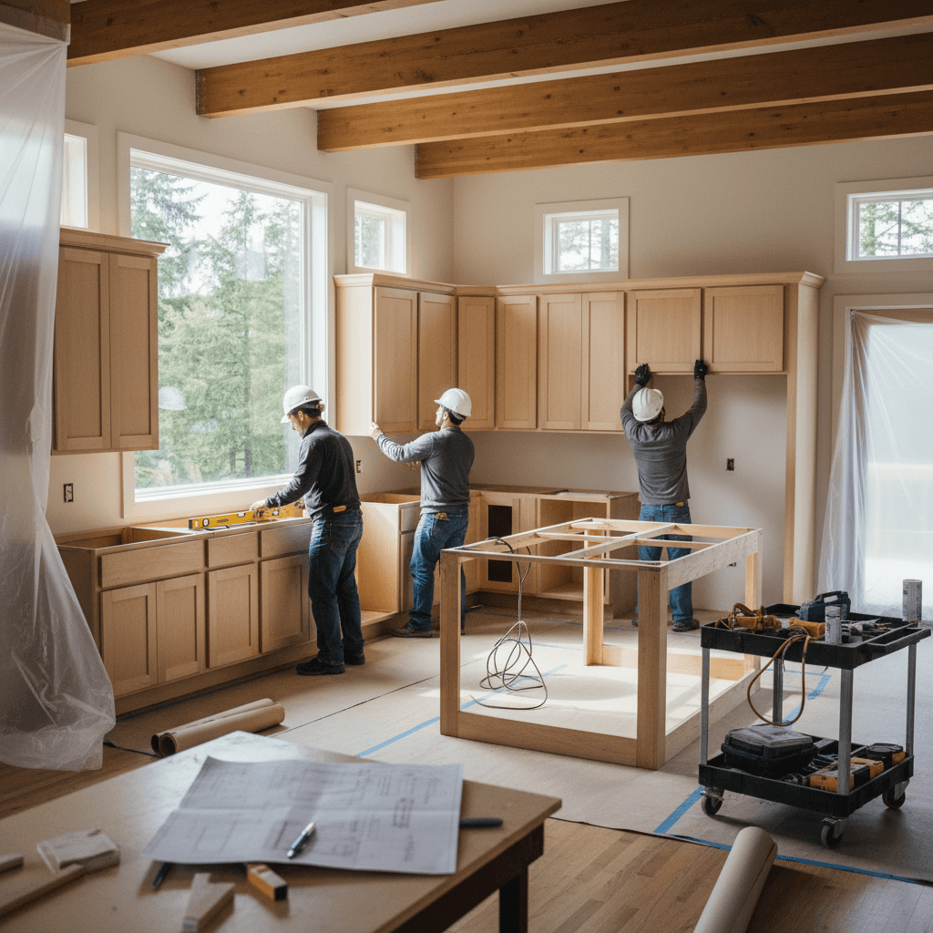 Before: Outdated kitchen with dark cabinets in Vancouver home